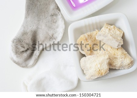 washing chemicals with dirty and clean socks