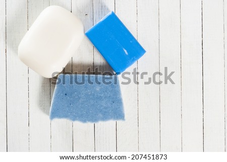 soap blocks on white wood table
