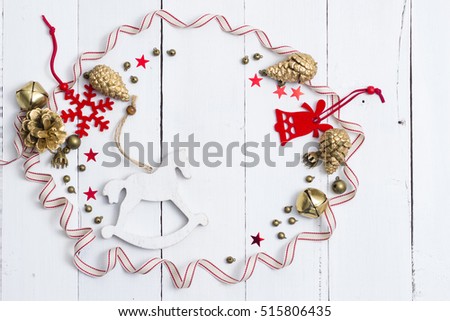 christmas decorations frame with rocking horse on white wooden table background 515806435 - Horse Christmas Decorations christmas decorations frame with rocking horse on white wooden table background 515806435 - Horse Christmas Decorations