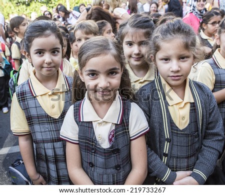 ISTANBUL, TURKEY - SEPTEMBER 15: First day of primary school in Istanbul on September 15, 2014 in Istanbul, Turkey.