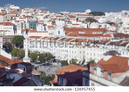 Rossio square also known as  Pedro IV Square in Lisbon, Portugal. Made with tilt-shift lens.