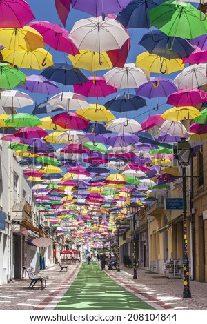 Agueda, Aveiro, Portugal - July 21: Street Decorated With Umbrellas In ...