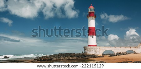 Itapua lighthouse (farol da Ponta de Itapuã) also known as Northern Guardian of Todos os Santos Bay in Salvador, Brazil.