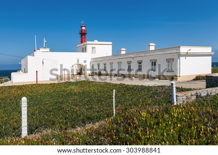 CASCAIS, PORTUGAL - JUNE 26: side view of Cabo Raso lighthouse and fort of Saint Bras (Sao Bras de Sanxete) near Guincho beach in Cascais  area, Portugal on June 26, 2015.
