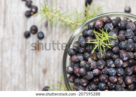 Portion of dried Juniper Berries (close-up shot)