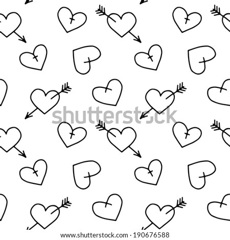 Hand drawn seamless pattern of hearts, vector
