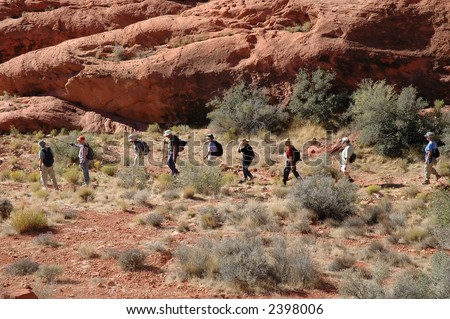 A group of hikers in Nevada desert