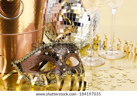 New year\'s eve still life, golden background.