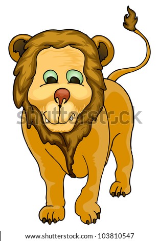 Cute Lion Standing With Black Outline Isolated On White Color Stock ...