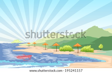 beach landscape cartoon illustration