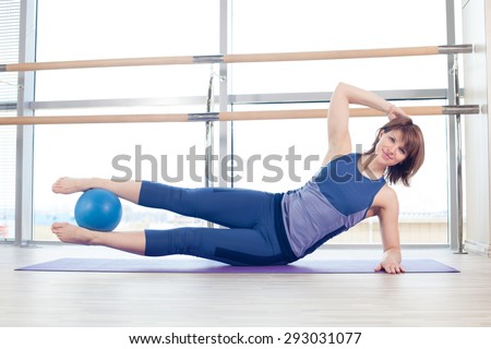 pilates woman stability ball gym fitness yoga exercises girl