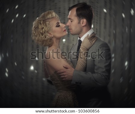Retro couple over blurred background