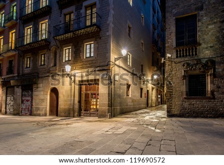Empty street of Barri Gotic at night, Barcelona