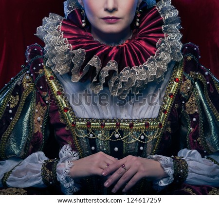 Queen In Royal Dress And Luxuriant Collar - Stock Image - Everypixel