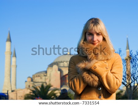 Beautiful Blond Girl In Lambskin Coat (Turkey, Istanbul) Stock Photo ...