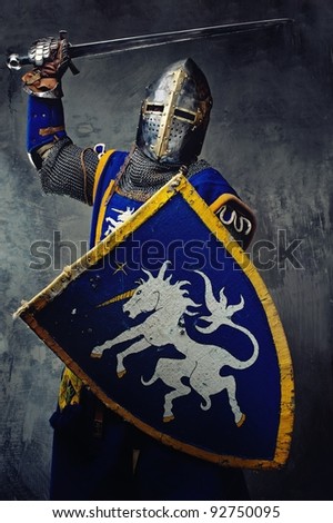 Medieval Knight In Attack Position. Stock Photo 92750095 : Shutterstock