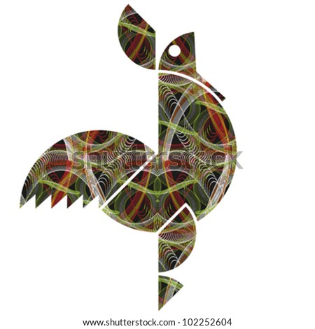 Abstract decorative network textured cock rooster. Vector.