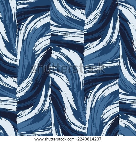Blue Brush Strokes Textured Wavy Pattern