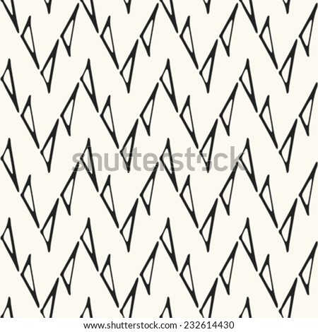 Triangle contour zigzag background in black and white. Seamless pattern. Vector.
