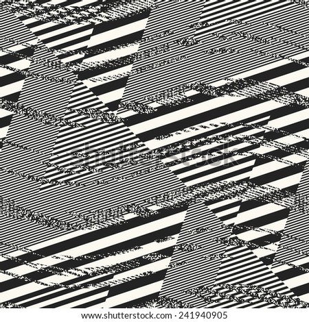 Striped zigzag with glitch noise details. Seamless pattern.