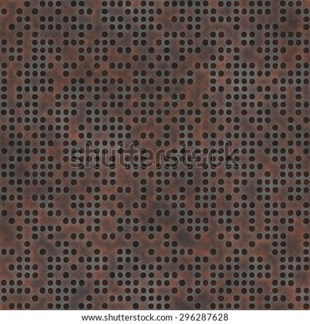 Abstract dots perforated rusty metal panel. Seamless pattern.