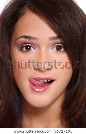 Portrait Of Pretty Young Girl Licking Her Lips Stock Photo 36727195 ...