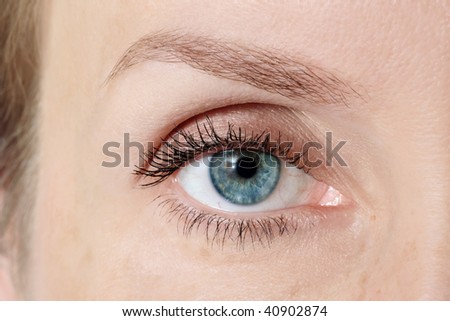 Macro shot of blue woman\'s eye with clear makeup