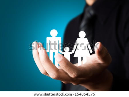 Family abstract in male hand, Insurance concept