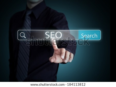 Businessman search on virtual screen with SEO process information, technology concept