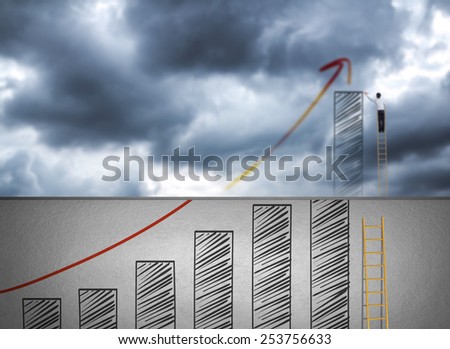 Businessman climbing ladder drawing growth chart on cloud, success in business concept