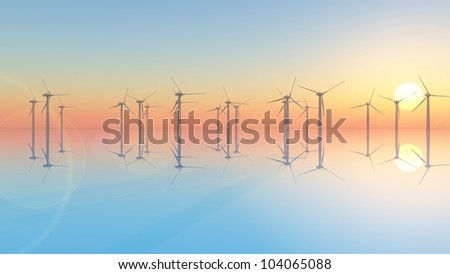 Offshore windpark with windmills on the sea