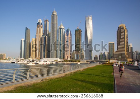 DUBAI, UAE - FEBRUARY 13, 2015: Dubai marina district of Dubai city in United Arab Emirates
