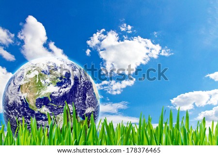 Earth on a green meadow - , elements of this image furnished by NASA