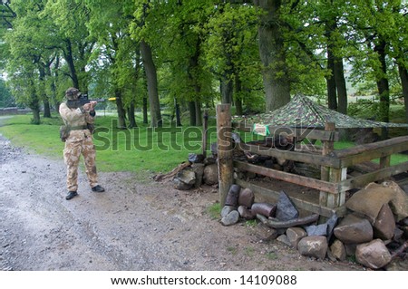 British Army Soldier guards a position  on training exercise