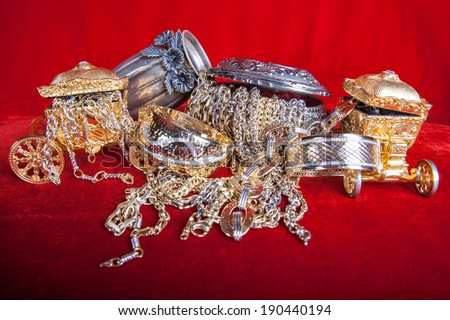 Mixed gold and silver jewelry. treasure chest
