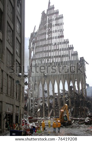 NEW YORK - SEPT 20 :  Workers clear up the debris at Ground Zero World Trade Centre on September 20, 2001 in New York.