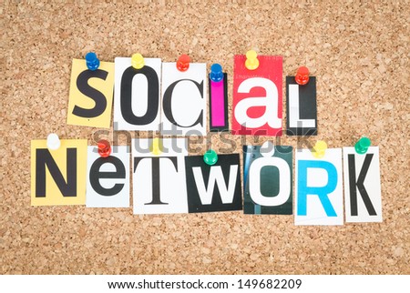 Social Network, pinned on cork bulletin board.