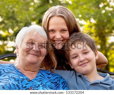 Portrait Grandmother and grandchilds on walk