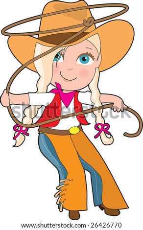 A Young Girl Is Dressed Like A Cowgirl And Swinging A Lasso Stock ...