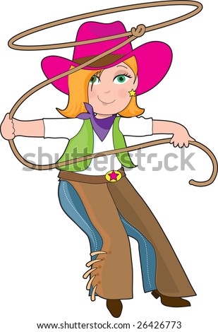 A Young Girl Is Dressed Like A Cowgirl And Swinging A Lasso Stock ...