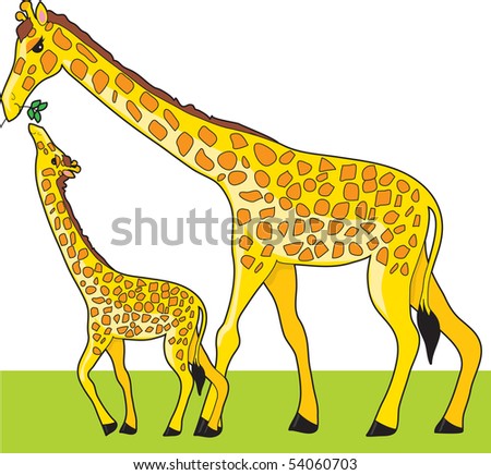 A Mother Giraffe Is Feeding Her Baby Stock Vector Illustration 54060703 ...