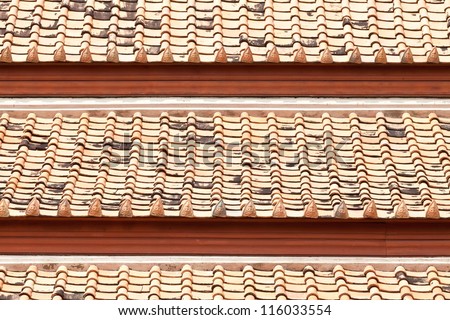 Modern tiles roof at old temple in Thailand.