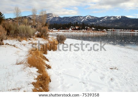 Winter lake scene; Big Bear Lake, California