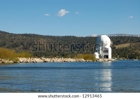Astronomical observatory on lake shore; Big Bear Lake, California