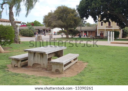 Picnic table and benches; Old Town; San Diego, California