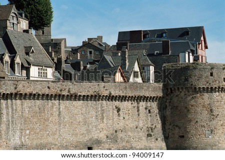 Fortifications, ramparts  and medieval houses of Mont Saint Michel, in Normandy, France