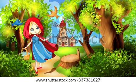 Red Riding Hood on the forest path