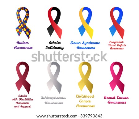 Awareness Ribbons Set: Autism, Atheist Solidarity, Down Syndrome ...