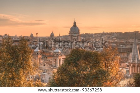 Sunset panorama of Rome and its churches, Rome, Lazio, Italy