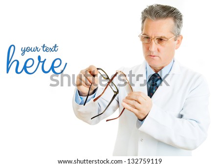 Optician doctor man with prescription glasses
